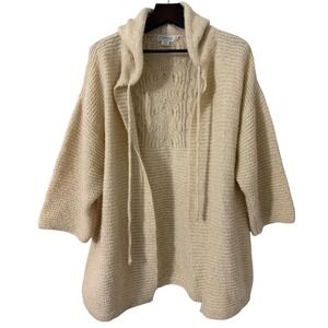 Joan & David Cream Wool Mohair Hooded Cardigan Sweater Made in Ireland Medium